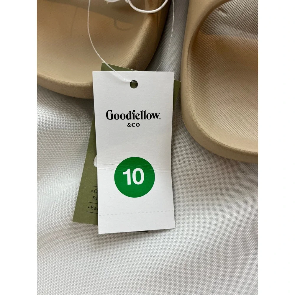 Goodfellow & Co Mens Slide Sandals Tan Beige Slip‎ On Comfort Shoes Size 10 NEW